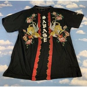 Switch Remarkable Black Shirt SAVAGE Tiger Embroidered Size L